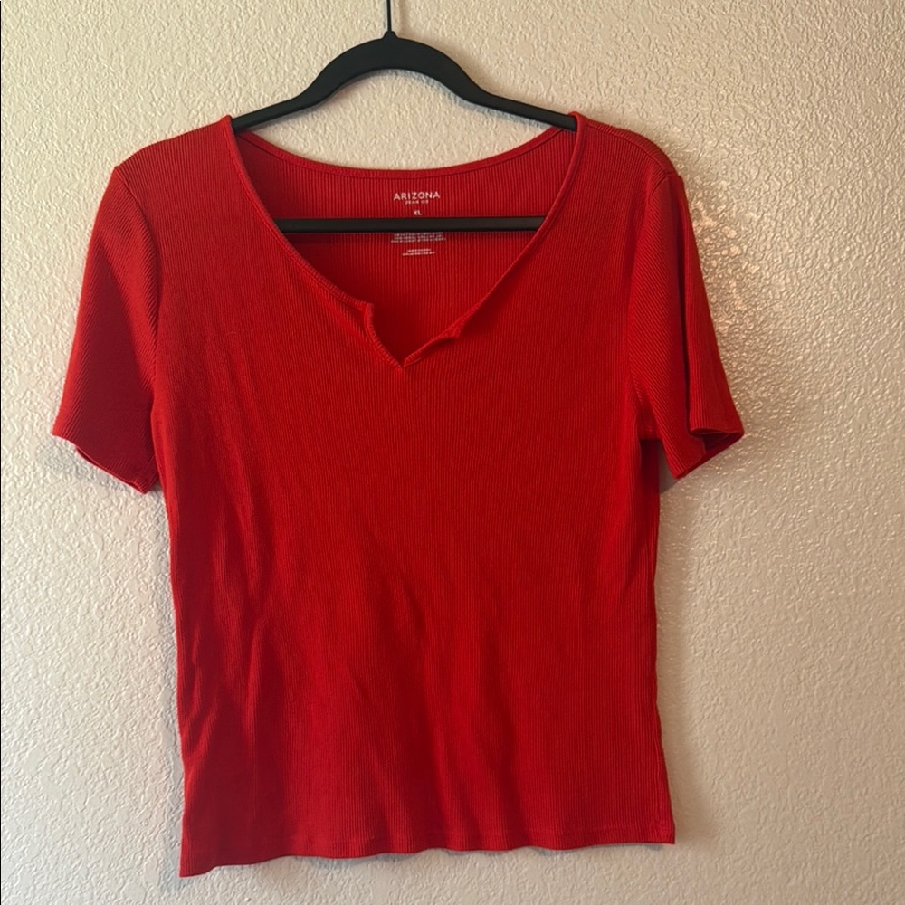 Arizona Jean Company Red Orange Fitted Short Sleeve T-Shirt